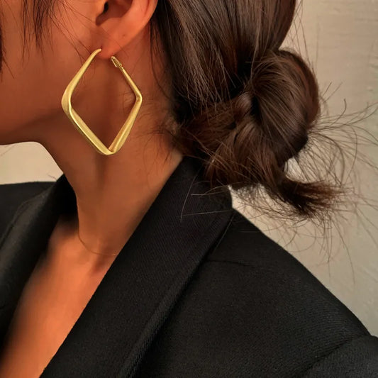 2023 Fashion Gold Color Big Suare Hoop Earrings For Women Exaggerated Metal Geometric Irregular Circle Earrings Jewelry